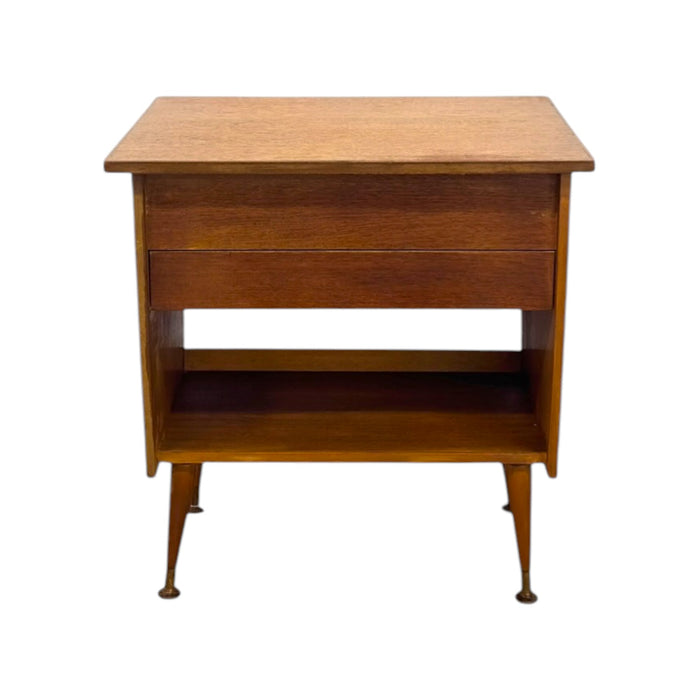 Vintage Mid-Century Modern Italian Style Flip-Top Sewing Table / Nightstand with Brass Finished Capped Legs