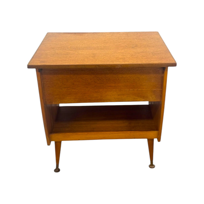 Vintage Mid-Century Modern Italian Style Flip-Top Sewing Table / Nightstand with Brass Finished Capped Legs