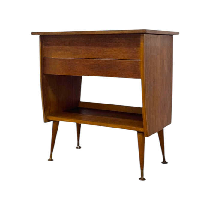 Vintage Mid-Century Modern Italian Style Flip-Top Sewing Table / Nightstand with Brass Finished Capped Legs