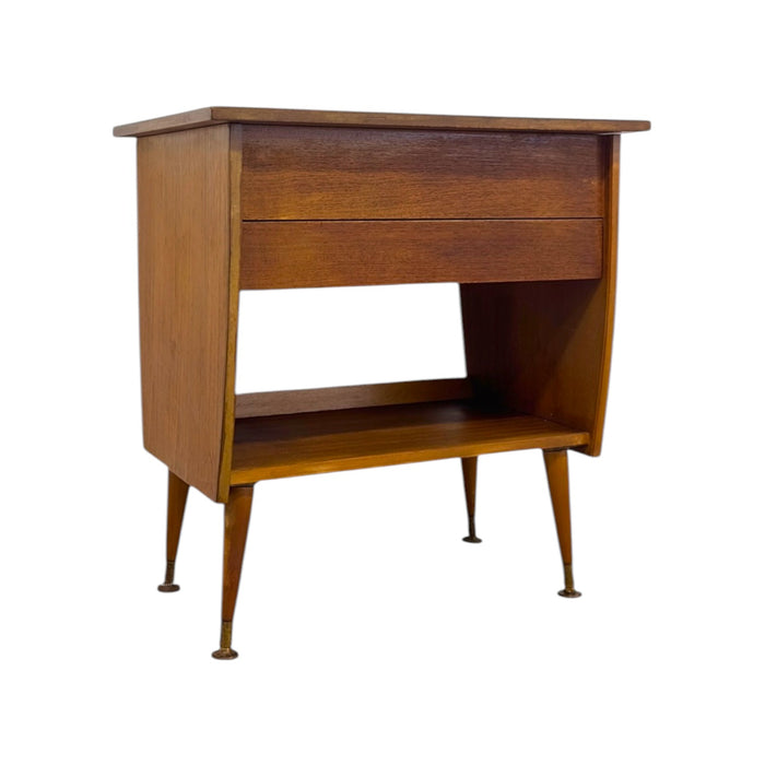 Vintage Mid-Century Modern Italian Style Flip-Top Sewing Table / Nightstand with Brass Finished Capped Legs