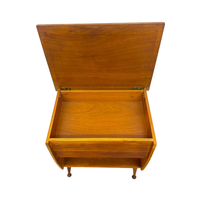 Vintage Mid-Century Modern Italian Style Flip-Top Sewing Table / Nightstand with Brass Finished Capped Legs