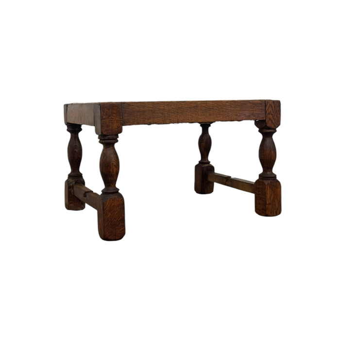 Vintage English Oak Footstool with Woven Cane Top and Turned Legs(Available by online purchase only)