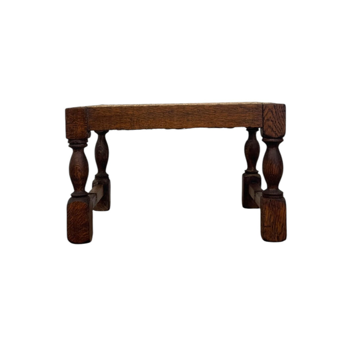 Vintage English Oak Footstool with Woven Cane Top and Turned Legs(Available by online purchase only)