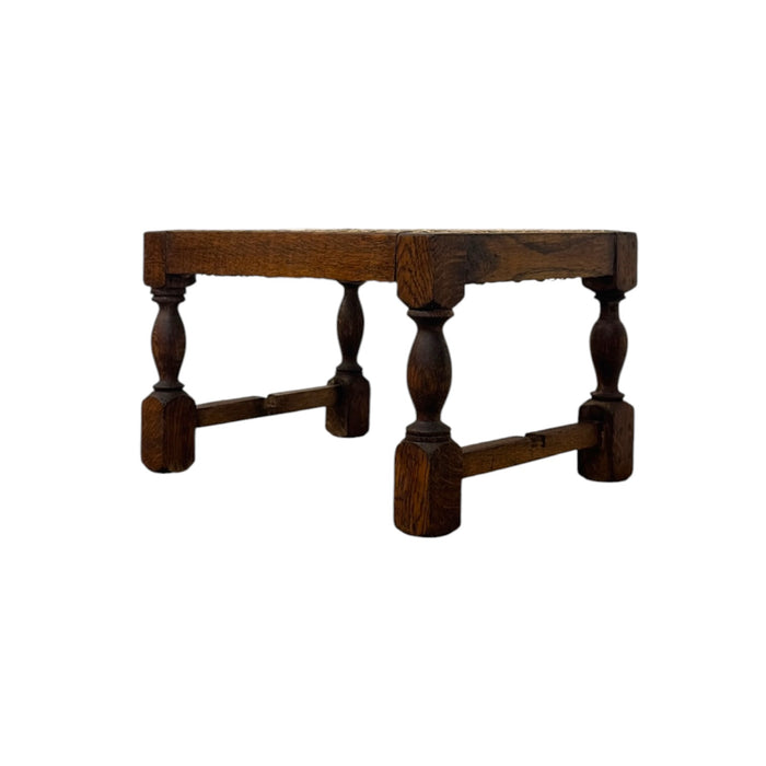 Vintage English Oak Footstool with Woven Cane Top and Turned Legs(Available by online purchase only)