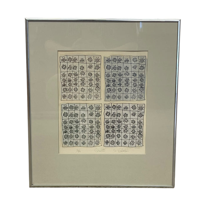 Abstract Quilt Motif Print, signed, numbered 5/22, Framed.