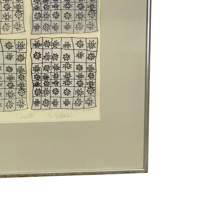 Abstract Quilt Motif Print, signed, numbered 5/22, Framed.