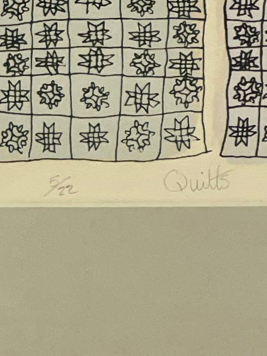 Abstract Quilt Motif Print, signed, numbered 5/22, Framed.