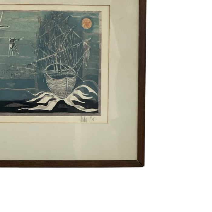 Vintage Mid-Century Modern Limited Edition Nautical Silkscreen Print, Signed, Edition 3 of 100, Framed.