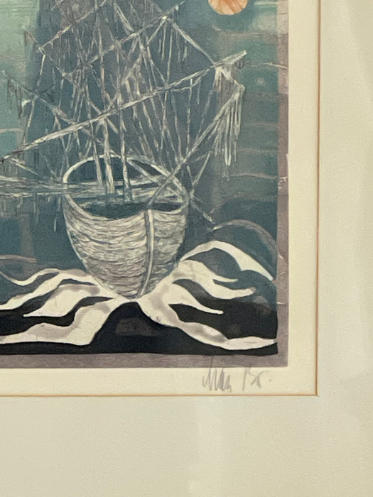 Vintage Mid-Century Modern Limited Edition Nautical Silkscreen Print, Signed, Edition 3 of 100, Framed.