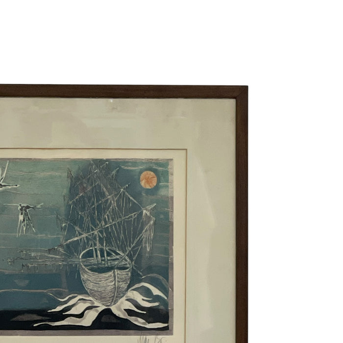 Vintage Mid-Century Modern Limited Edition Nautical Silkscreen Print, Signed, Edition 3 of 100, Framed.