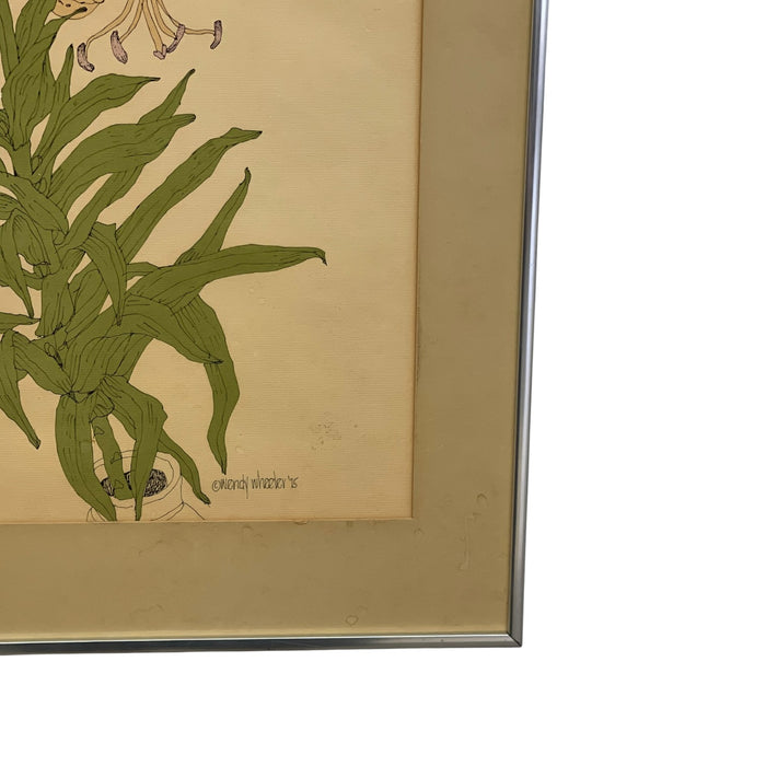 Vintage Botanical Tiger Lily Illustration by Wendy Wheeler, Signed, Framed Floral Art