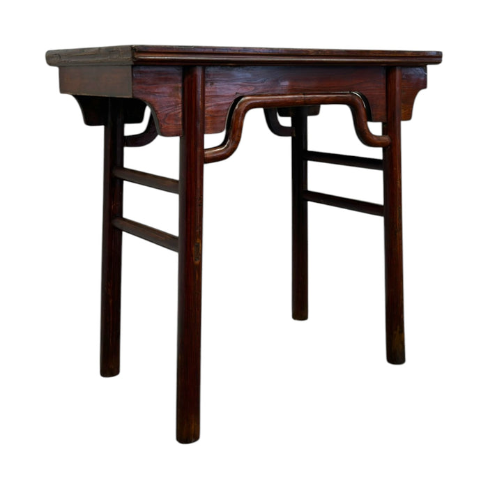 Traditional Chinese Style Dark Wood Console Table with Camel-Hump Apron