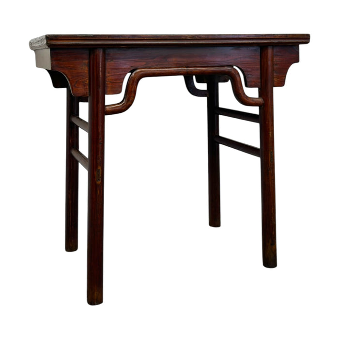 Traditional Chinese Style Dark Wood Console Table with Camel-Hump Apron