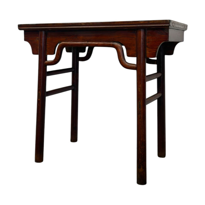 Traditional Chinese Style Dark Wood Console Table with Camel-Hump Apron