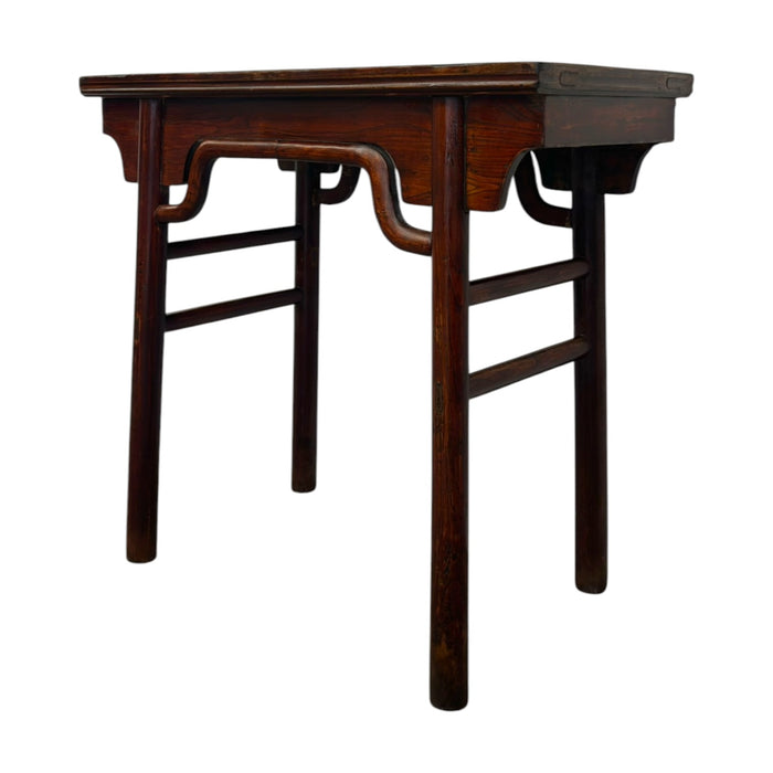 Traditional Chinese Style Dark Wood Console Table with Camel-Hump Apron