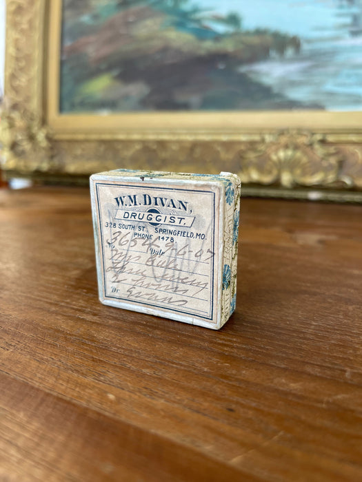 Antique 1907 Apothecary Box from W.M. Divan, Druggist - Springfield, Missouri.