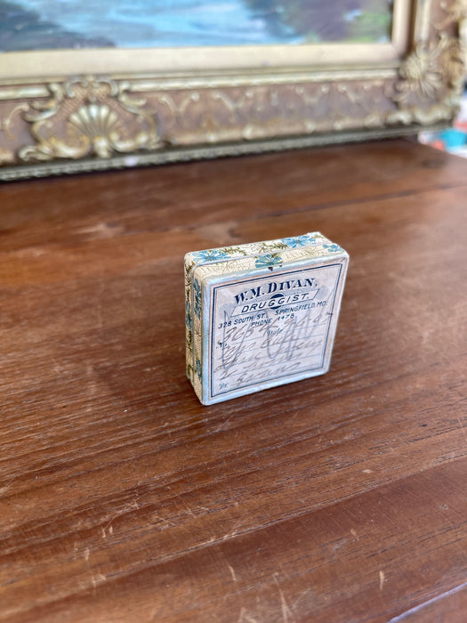 Antique 1907 Apothecary Box from W.M. Divan, Druggist - Springfield, Missouri.