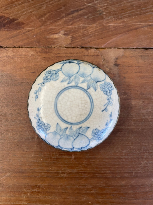 Possibly Antique Chinese Blue and White Porcelain Lidded Box with Bronze Toned Mounts, Late Qing Dynasty.