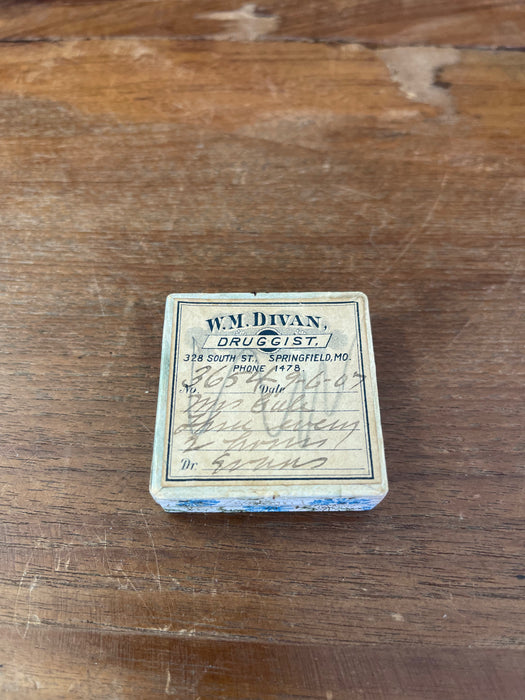 Antique 1907 Apothecary Box from W.M. Divan, Druggist - Springfield, Missouri.