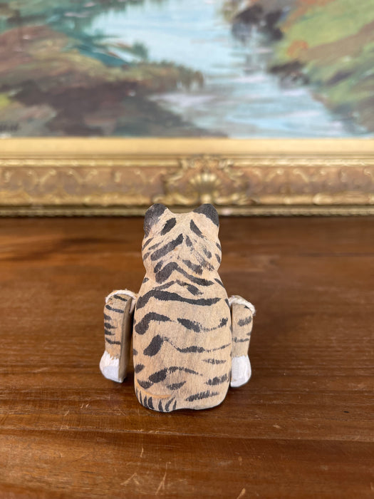 Hand-Carved Articulated Wooden Tiger or Cat Figurine with Painted Details
