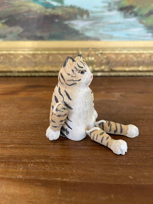 Hand-Carved Articulated Wooden Tiger or Cat Figurine with Painted Details