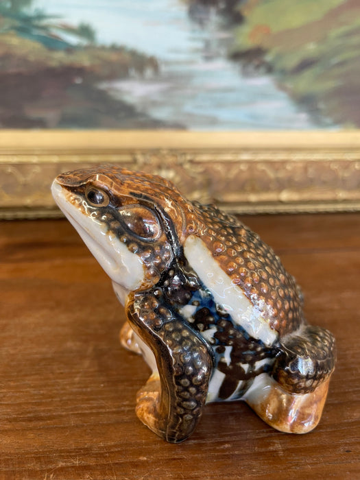 Likely Antique Japanese Meiji Period Glazed Ceramic Toad Sculpture
