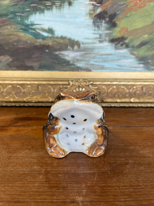 Likely Antique Japanese Meiji Period Glazed Ceramic Toad Sculpture