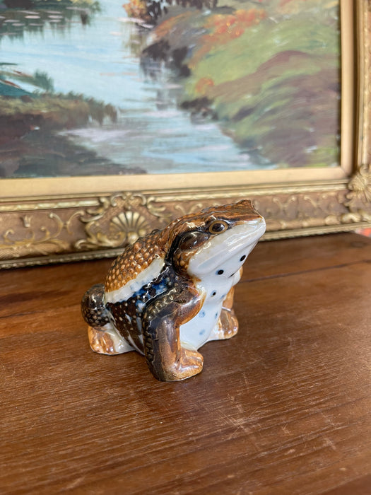 Likely Antique Japanese Meiji Period Glazed Ceramic Toad Sculpture