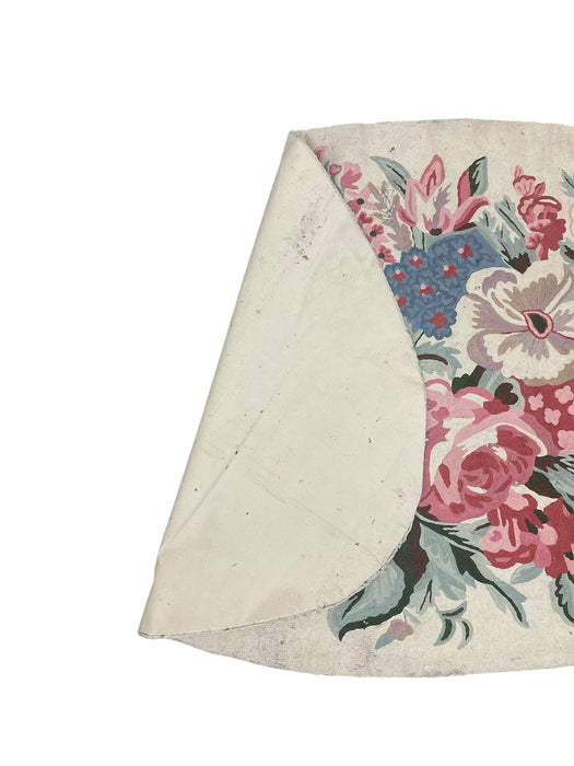 Handmade Wool Chain Stitch Floral Oval Rug in Pink and Blue, Made in India