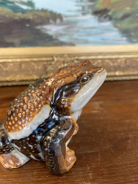 Likely Antique Japanese Meiji Period Glazed Ceramic Toad Sculpture