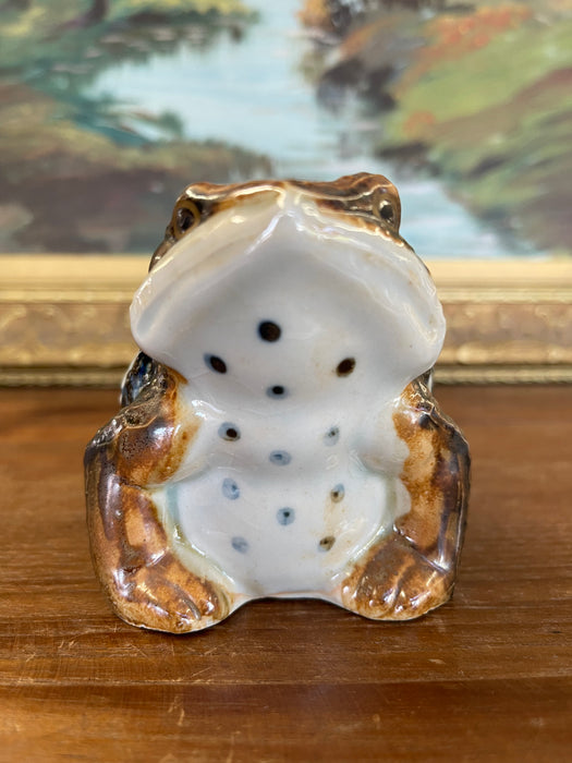 Likely Antique Japanese Meiji Period Glazed Ceramic Toad Sculpture
