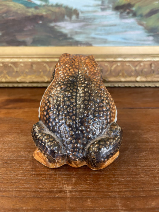 Likely Antique Japanese Meiji Period Glazed Ceramic Toad Sculpture