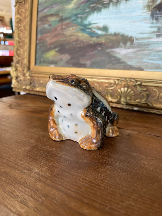 Likely Antique Japanese Meiji Period Glazed Ceramic Toad Sculpture