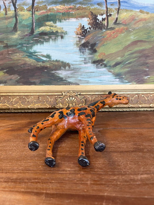 Hand-Carved Painted Wooden Giraffe Sculpture with Black Markings