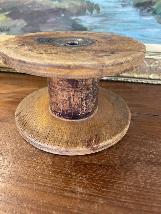 Likely Antique Industrial Wooden Textile Mill Spool with Likely Iron Center