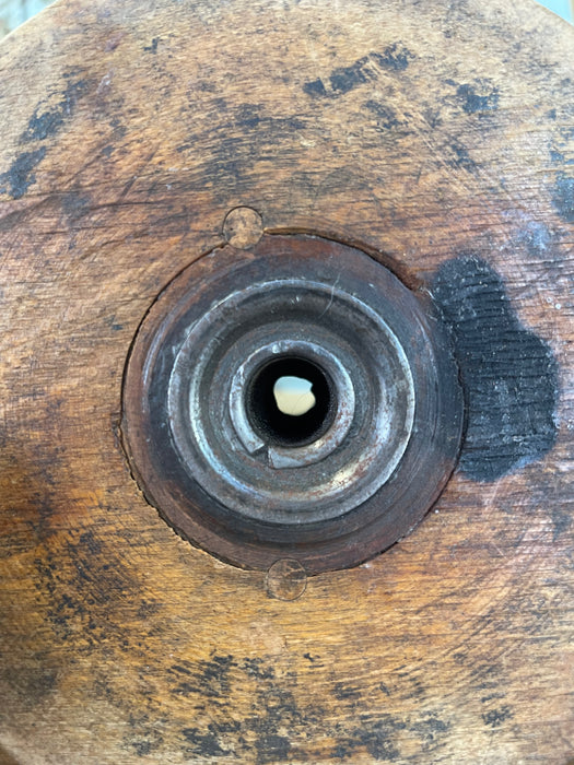 Likely Antique Industrial Wooden Textile Mill Spool with Likely Iron Center