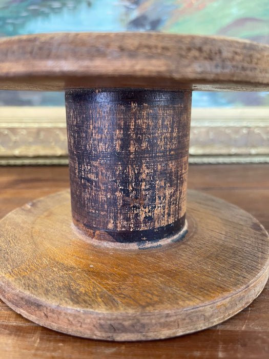 Likely Antique Industrial Wooden Textile Mill Spool with Likely Iron Center