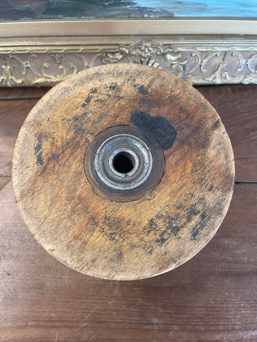 Likely Antique Industrial Wooden Textile Mill Spool with Likely Iron Center
