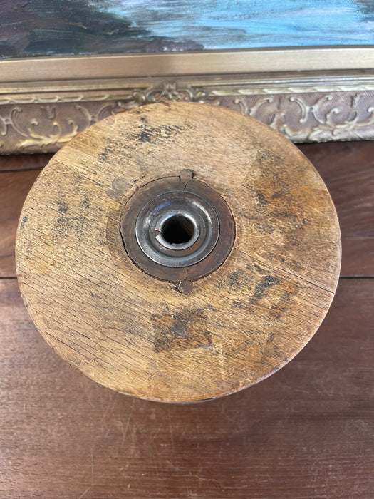 Likely Antique Industrial Wooden Textile Mill Spool with Likely Iron Center