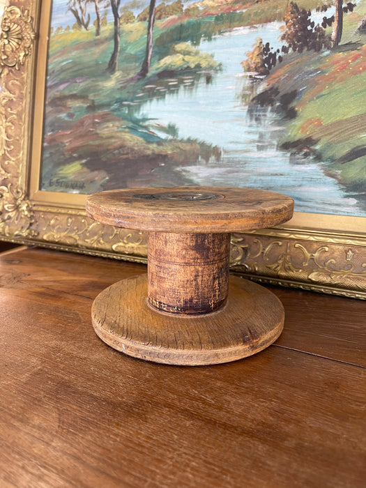 Likely Antique Industrial Wooden Textile Mill Spool with Likely Iron Center