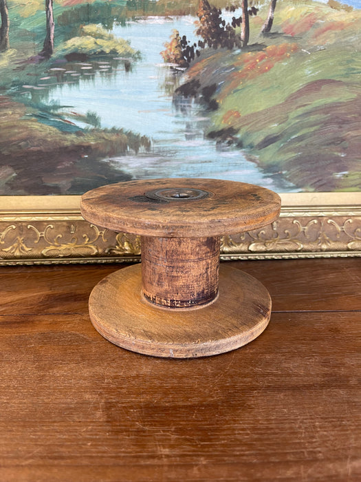 Likely Antique Industrial Wooden Textile Mill Spool with Likely Iron Center
