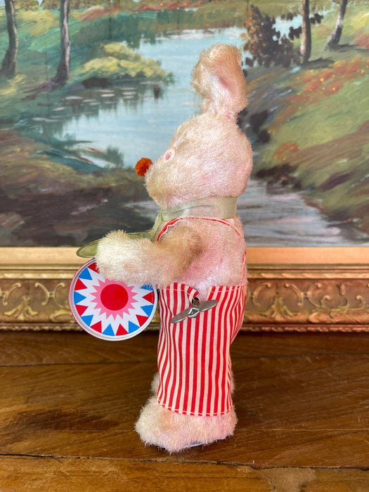 Vintage Wind-Up Bunny Rabbit Toy with Drum and Cymbals, 1950s-1960s.