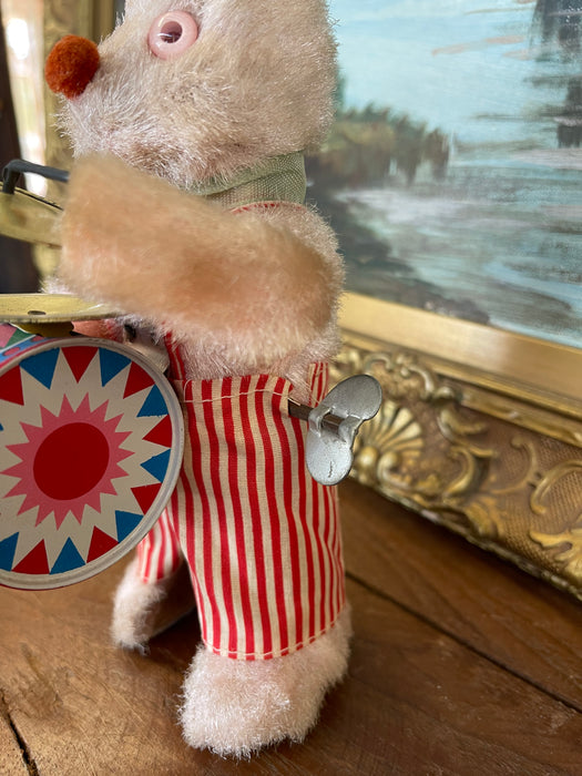 Vintage Wind-Up Bunny Rabbit Toy with Drum and Cymbals, 1950s-1960s.