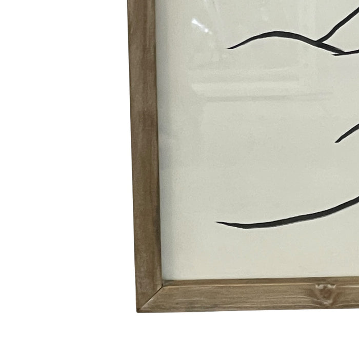 Contemporary Minimalist Reclining Nude Figure Line Drawing in Wood Frame.