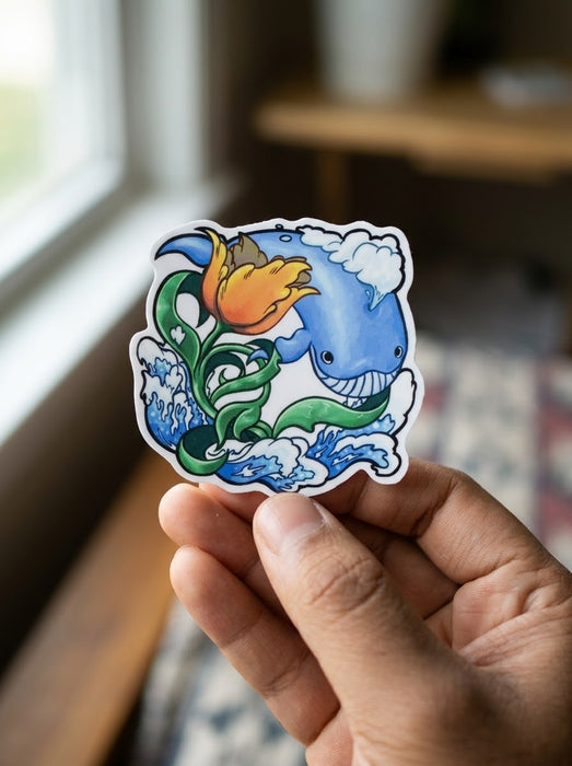 Big Whale Tulip Waves Die-Cut Sticker