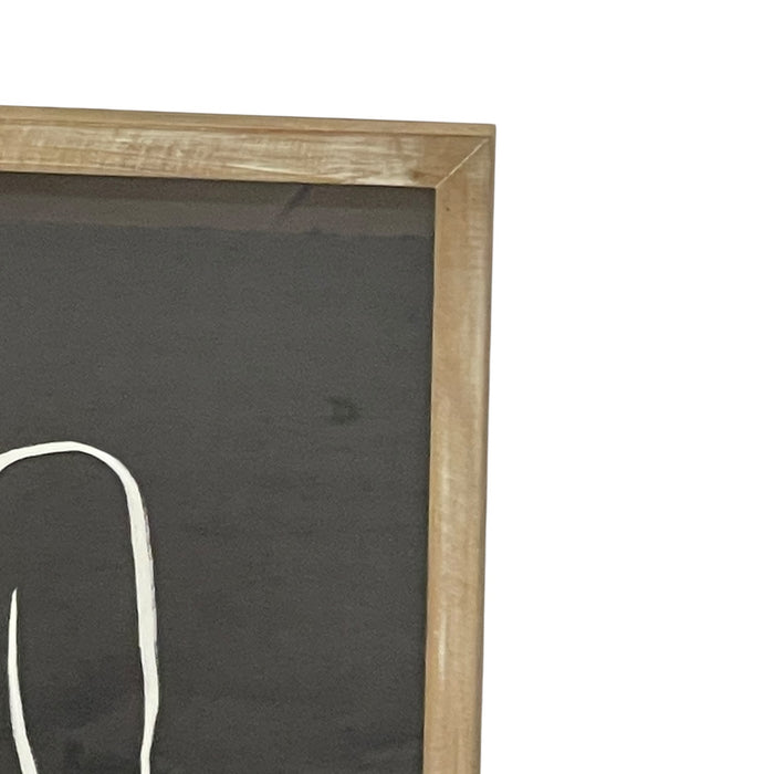 Framed Minimalist Abstract White Line Figure Artwork on Black Background