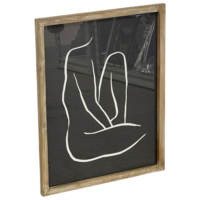 Framed Minimalist Abstract White Line Figure Artwork on Black Background