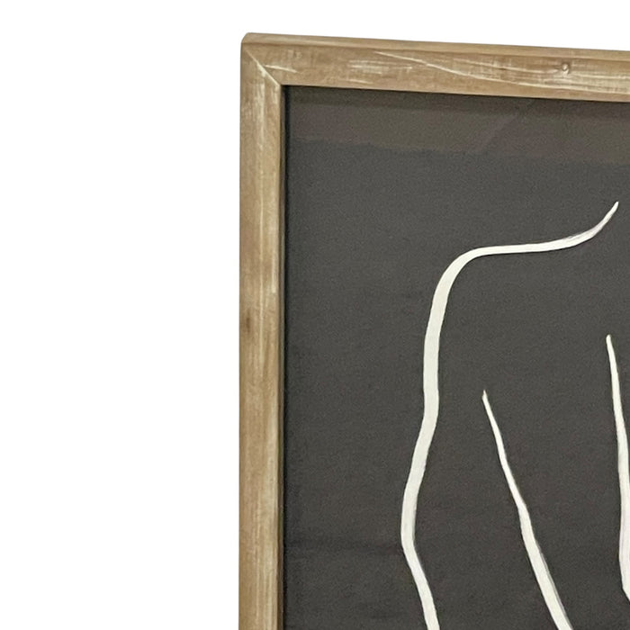Framed Minimalist Abstract White Line Figure Artwork on Black Background