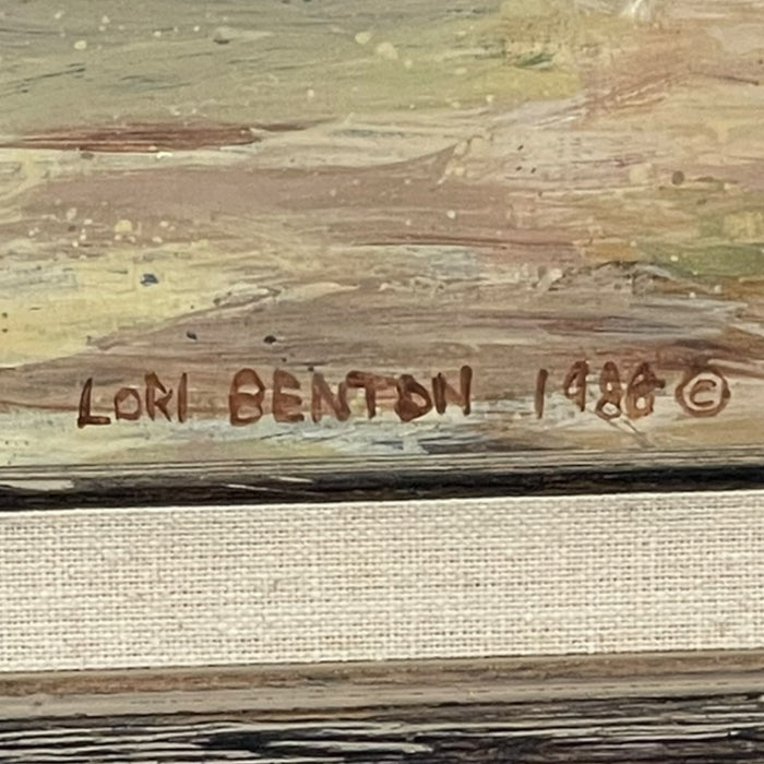 Lori Benton 1988 Signed Wildlife Painting of a Lion Cub and Beetle in Grassland