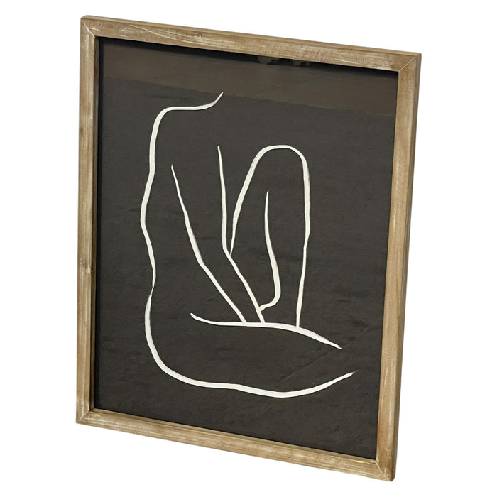 Framed Minimalist Abstract White Line Figure Artwork on Black Background